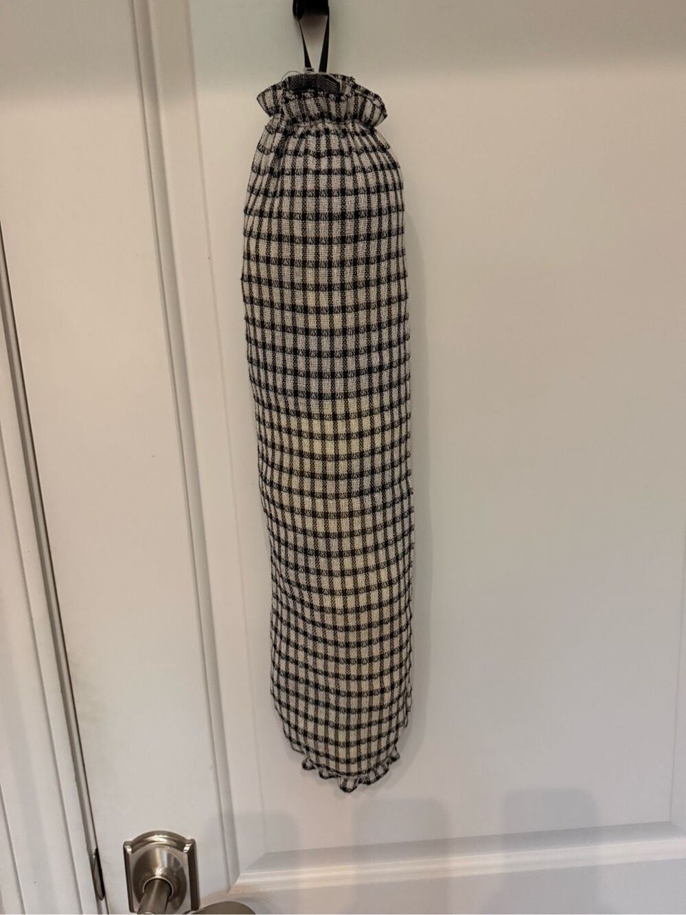 Handmade Plastic Bag Holder-Black stripes white small blocks
